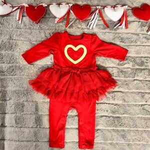 6-9 Months Cat & Jack Red Tutu Long Sleeve Bodysuit With Heart Detail